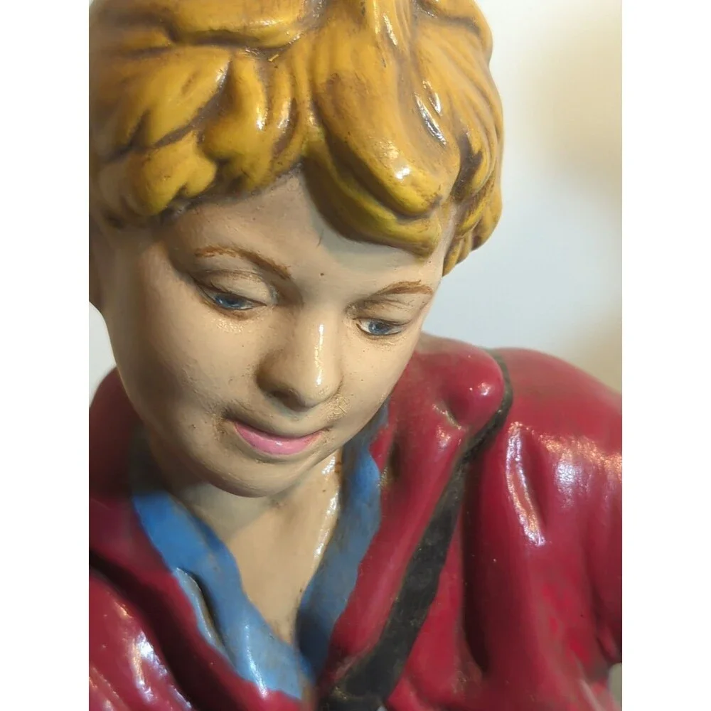 (2) Vintage Large 2' Tall Hand Painted Ceramic Table Lamp Boy With Puppies